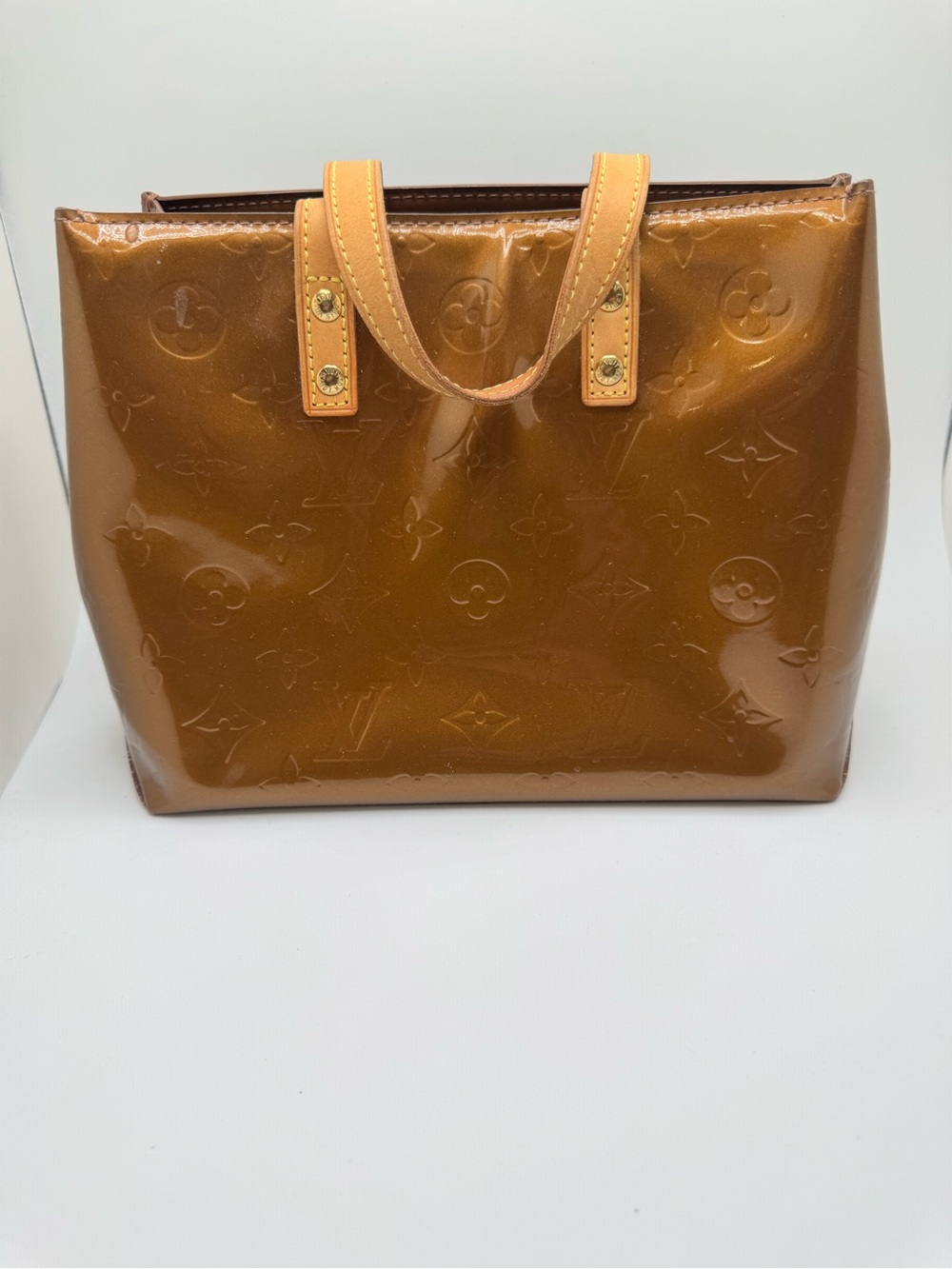 Louis Vuitton Reade Amber PM Bronze Monogram Vernis Patent Leather Tote